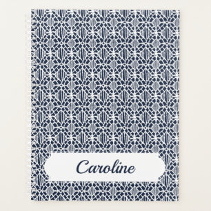 Agenda Marinho Com Padrão De Lace De Crochet Branco