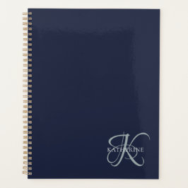 Agenda Marinho de Script Monograma Elegante Moderno Azul