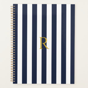 Agenda Marinho do Monograma da Vintage, , Stripes Azul e