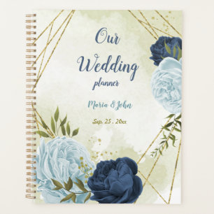 Agenda Marinho e flores azuis poeirentas casamento verde