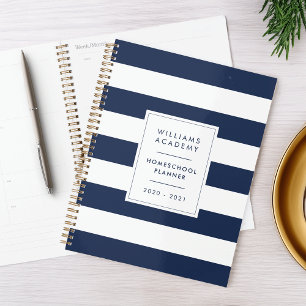 Agenda Marinho e White Stripe Personalizada Escola Casa