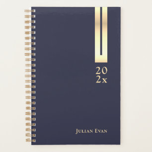 Agenda Marinho Elegante Artístico Azul e Dourado Não Data