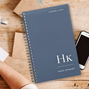 Agenda Marinho Elegante Monograma Profissional Branco