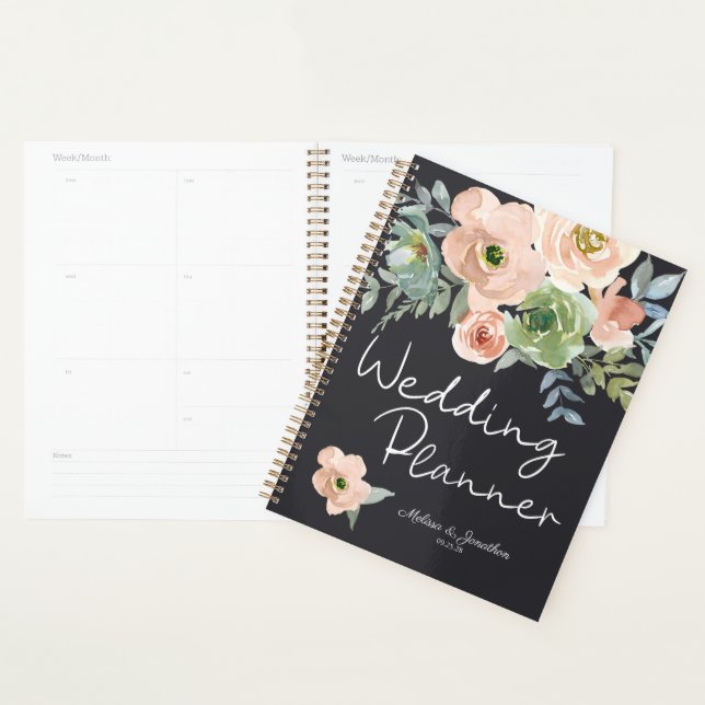 Agenda Marinho Verde Peach Pastel Floral Planner (Exibição)