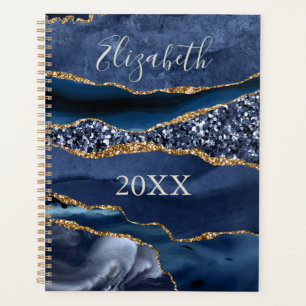 Agenda Mármaco Azul, Glitter Agitado Dourado