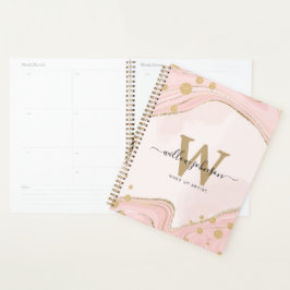 Agenda Mármaco branco Dourado cor-de-rosa