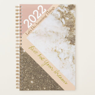 Agenda Mármaco de Faux Cor-de-Rosa Dourado com tendênci