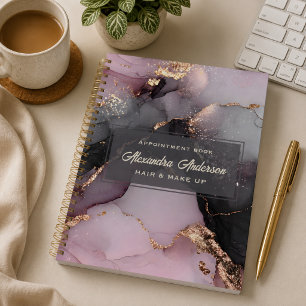 Agenda Mármaco Dourado, preto-rosa, elegante