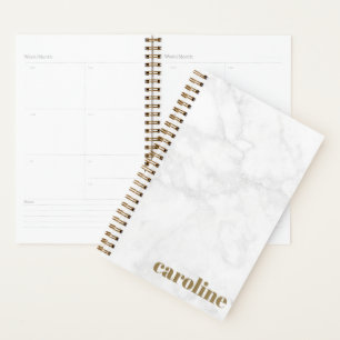 Agenda Mármaco na moda, branco e Cinza, com monograma
