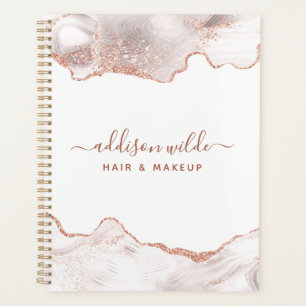 Agenda Mármore Branco Chic Ágata Dourado Rosa Brilho