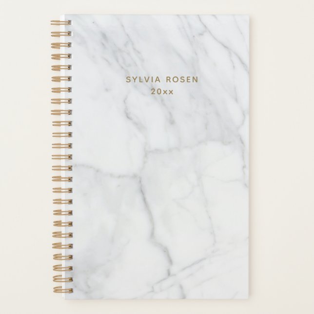 Agenda Mármore Branco Cinza Moderno Personalizado (Frente)