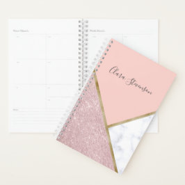 Agenda Mármore branco de ouro-rosa geométrico elegante