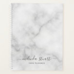 Agenda Mármore Branco de Script Moderno Profissional<br><div class="desc">Planejador Moderno Profissional com nome no estilo de fonte moderno de script da cinza com texto personalizado no estilo de fonte sans moderno da cinza em fundo de mármore branco.</div>
