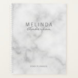 Agenda Mármore Branco Moderno Profissional<br><div class="desc">Planejador Moderno Profissional com nome na cinza,  estilo de fonte sans serif moderno e sobrenome no estilo de fonte da caligrafia moderna em fundo de mármore branco.</div>