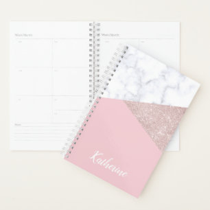 Agenda Mármore branco-rosado-branco-brilhante-rosa-ouro-