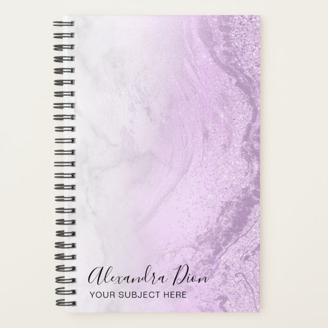Agenda Mármore branco roxo, elegante (Frente)