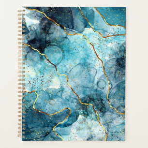 Agenda Mármore brilhante azul e dourado