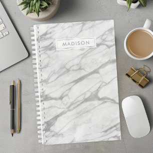 Agenda Mármore Cinza e Branco Nome Personalizado Personal