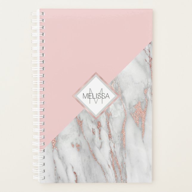 Agenda Mármore de Cinza rosa Rosa Gold Foil Moderna | MON (Frente)