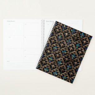 Agenda Mármore e ouro com padrão Fleur-de-lis