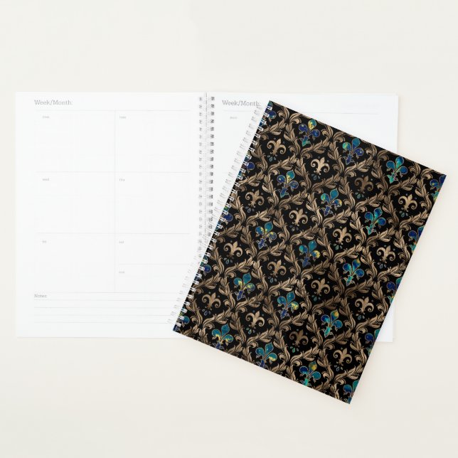 Agenda Mármore e ouro com padrão Fleur-de-lis (Exibição)