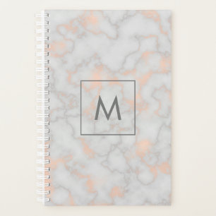 Agenda Mármore Faux e textura Dourada Rosa monogramada