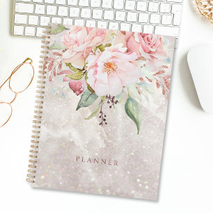 Agenda Mármore Floral Peônia Rosa Elegante Moderno
