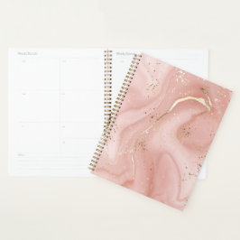 Agenda Mármore Rosa Bege com Glitter Dourado Padrão Abstr