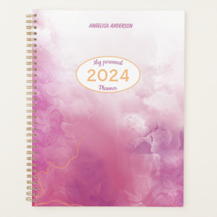 Agenda Mármore rosa feminina com tinta flutuante Nome per