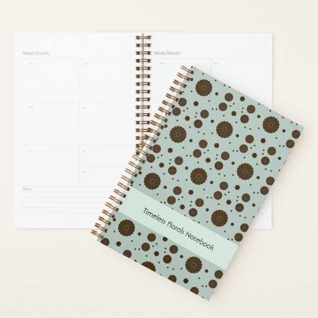 Agenda Marrom Escuro Micro Floral Verde Salvia (Exibição)