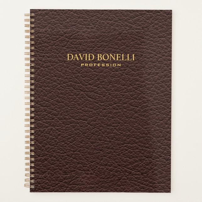 Agenda Masculina de Couro Marrom Personalizada (Frente)