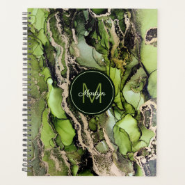 Agenda Masculina denominada Abstrato preto verde Dourado