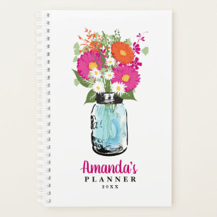 Agenda Mason Jar Fuchsia Pink Orange Gerber Daisies
