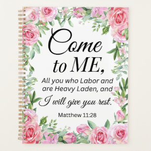 Agenda Mateus 11:28 Bíblia de Motivação Verso Floral