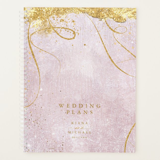 Agenda Mauve de Casamento Dourado de Abstrato Fine Lines  (Frente)