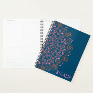 Agenda Medalhão Moderno Boho Mandala Personalizado em Tea