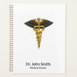 Agenda Medicina Clássica Elegante Dourada Caduceus Black 