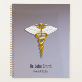 Agenda Medicina Elegante Dourada Caduceus White Wings