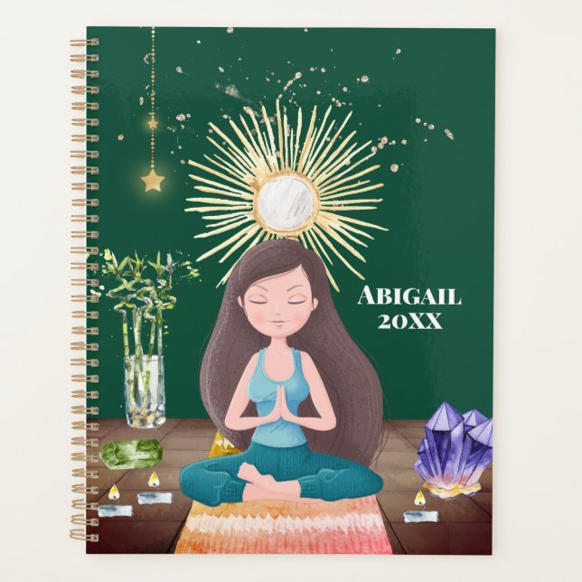 Agenda Meditando Yoga Girl Crystals Earthy Green (Frente)