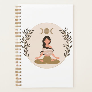 Agenda Meditating woman moon phases leaf boho classic