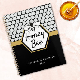Agenda Mel feminino Abelha Apiary Honeycomb Preto Dourado