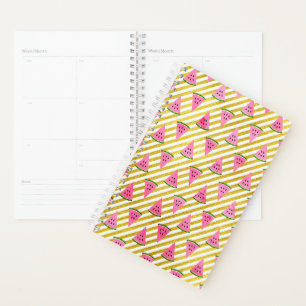 Agenda Melancia cor-de-rosa e teste padrão amarelo do