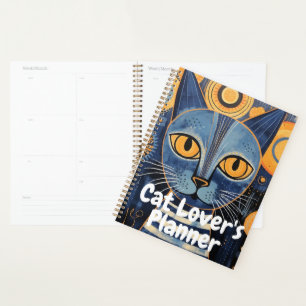 Agenda Melancólica Boho Azul Amarelo Gato
