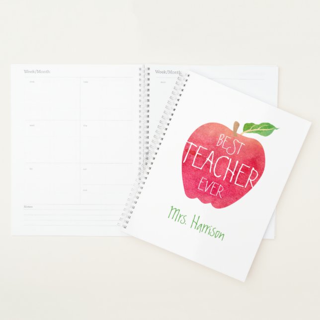 Agenda Melhor Professora Da Apple De Aquarela Personaliza (Exibição)