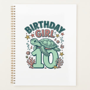 Agenda Menina de Aniversário 10 Tartaruga Marinha Desenho