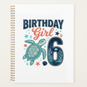 Agenda Menina de Aniversário 6 Tartaruga Marinha Desenho 