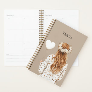 Agenda Menina de Cabelo Vermelho Flores no Cabelo Balão C