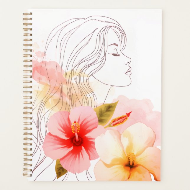 Agenda Menina fecha os olhos com flor-aquarela  (Frente)