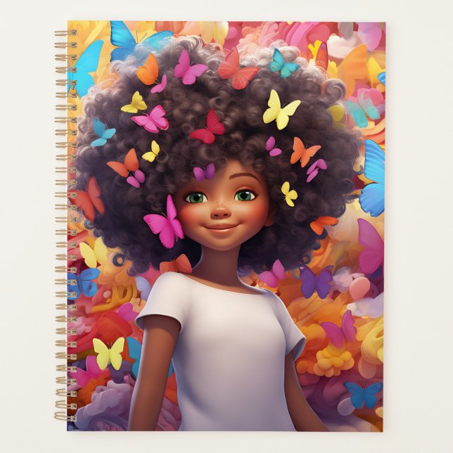 Agenda Menina negra melanina princesa da pele marrom (Frente)