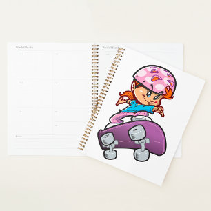 Agenda Menina Skatista Diversão Capacete Rosa Skate